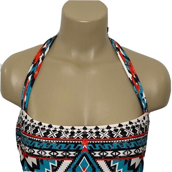 BECCA Tankini Top Womens size Large Bra Shelf Padding Southwest Design Blue Red - Picture 3 of 11